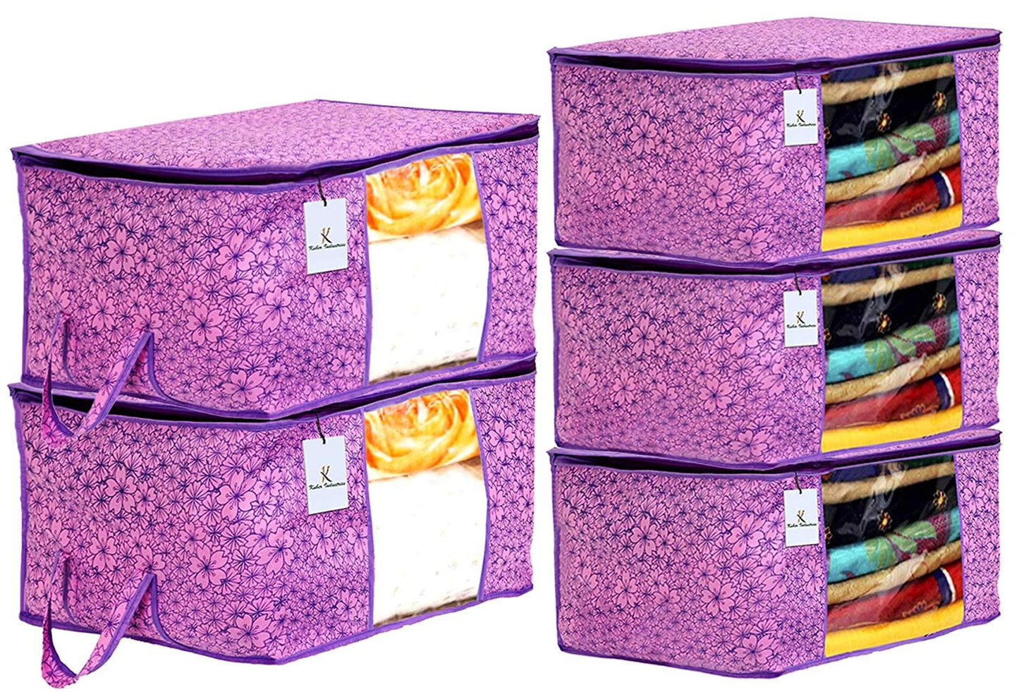 Kuber Industries Metallic Printed Non Woven 3 Pieces Saree Cover and 2 Pieces Underbed Sto