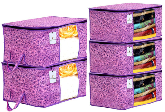 Kuber Industries Metallic Printed Non Woven 3 Pieces Saree Cover and 2 Pieces Underbed Sto