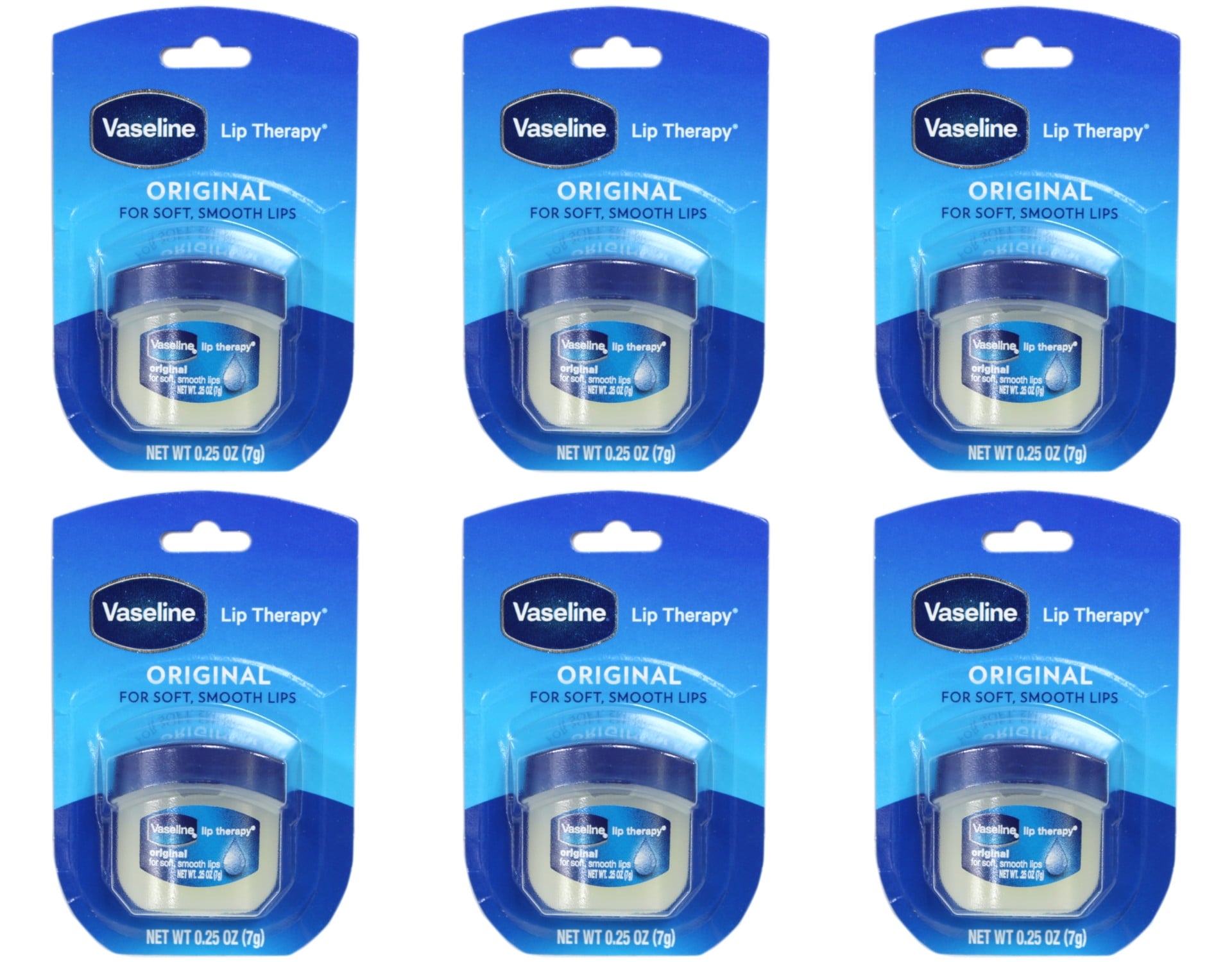6 Pack Vaseline Original Lip Therapy for Soft, Smooth Lips, 0.25oz Each