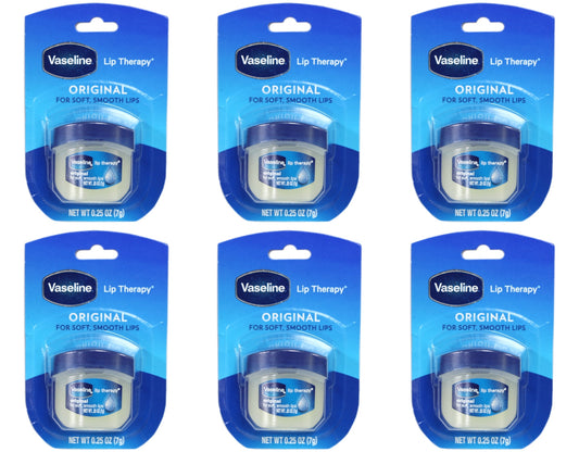 6 Pack Vaseline Original Lip Therapy for Soft, Smooth Lips, 0.25oz Each