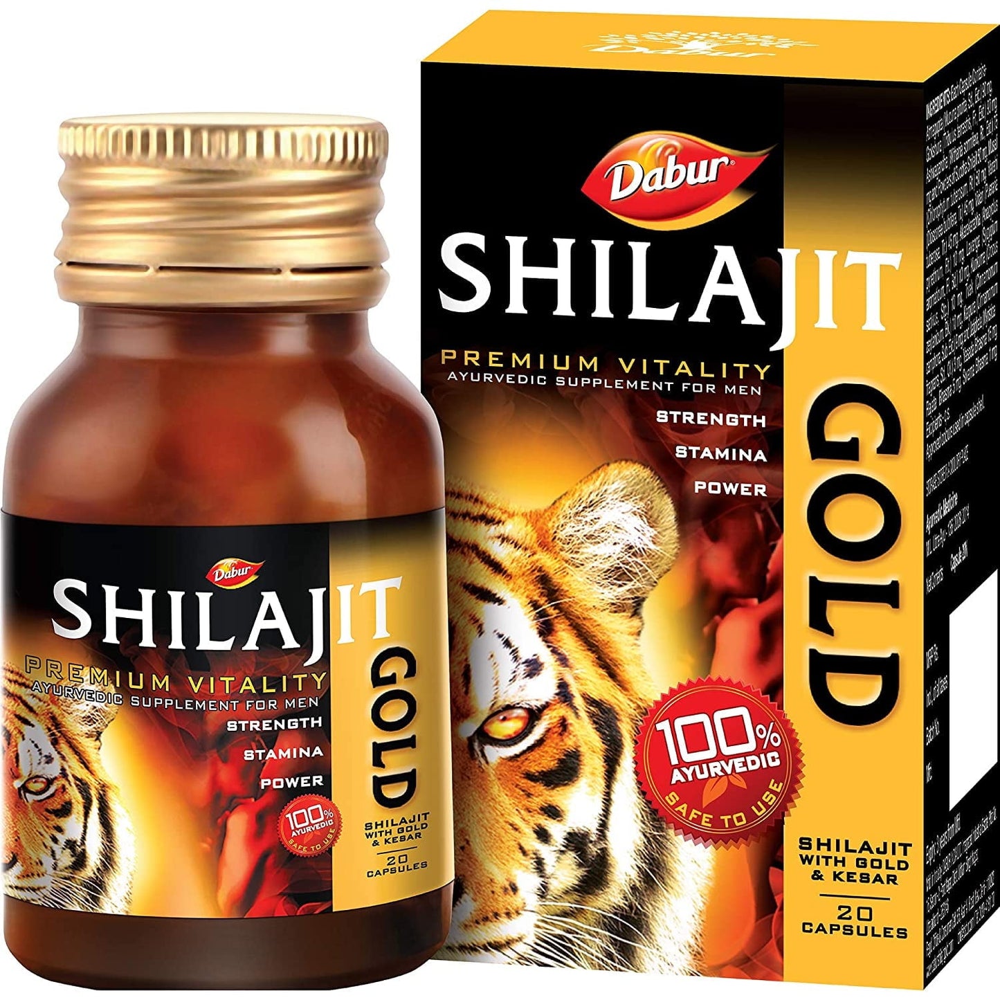 Dabur Shilajit Gold : 100 % Ayurvedic Capsules for Strength , Stamina and Power -20 capsul