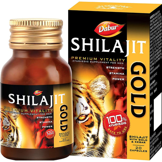Dabur Shilajit Gold : 100 % Ayurvedic Capsules for Strength , Stamina and Power -20 capsul