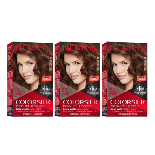 Revlon Colorsilk Beautiful Color Permanent Hair Color 3 Pack, 046 Medium Golden Chestnut B