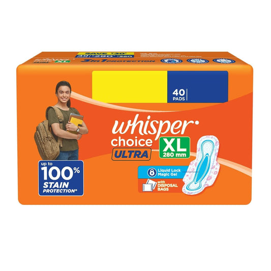 Whisper Choice Sanitary Pads With Wings For Women, Xl, 40S Napkins
