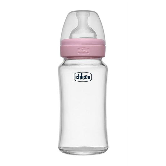 Chicco Well-Being Glass Feeding Bottle for Babies (240ml, Medium Flow) | Premium Borosilic
