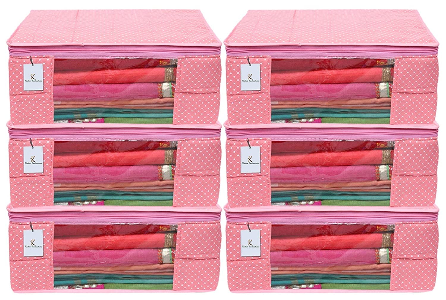 Kuber Industries Polka Dots 6 Piece Cotton 3 Layered Quilted Saree Cover, Peach