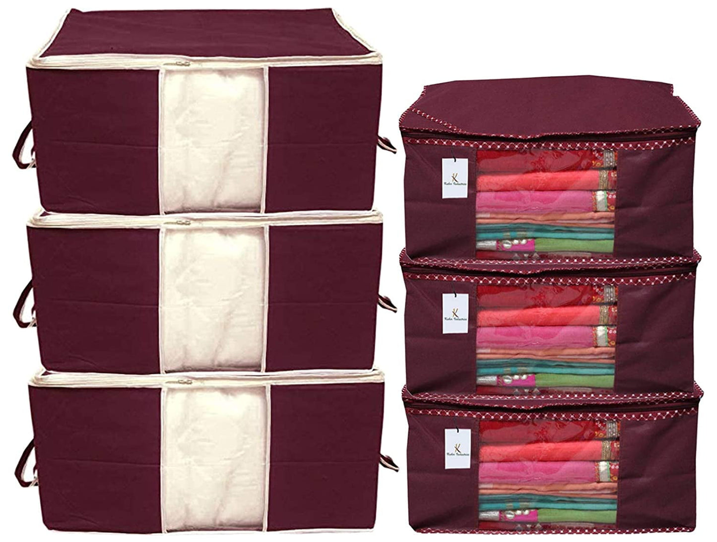 Kuber Industries Non Woven 3 Pieces Saree Cover and 3 Pieces Underbed Storage Bag