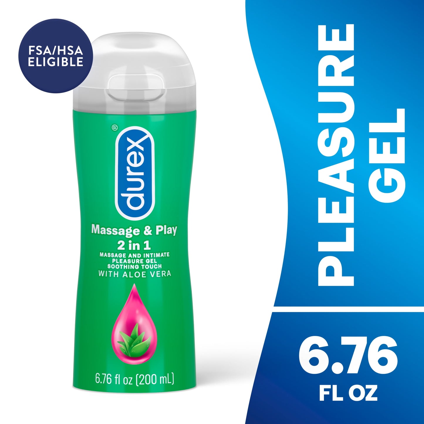 Durex Massage & Play 2 in 1 Water Based Massage Gel and Personal Lubricant, Aloe Vera, 6.7