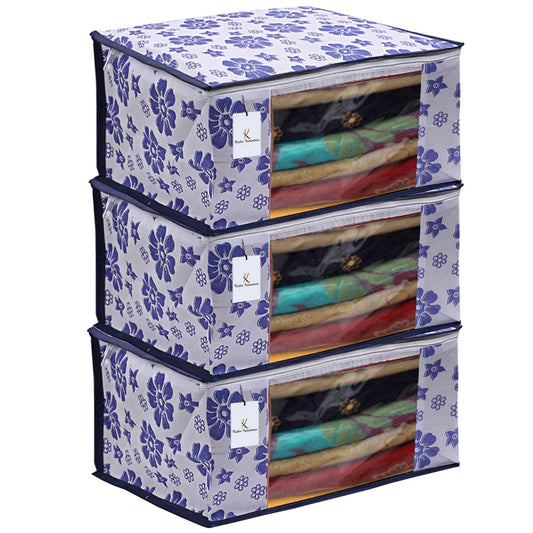 Kuber Industries 3 Piece Non Woven Saree Cover Set, Royal Blue, Large Size