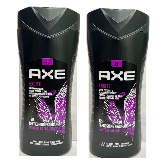 AXE 3-in-1 BodyWash - Excite, Net.Wt 13.5 fl.oz (Body|Face|Hair Wash) (2PK)