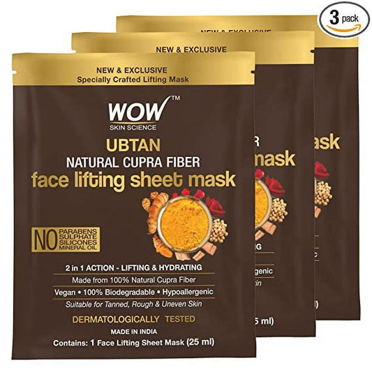 WOW Skin Science Ubtan Natural Fiber Cupra Face Lifting Sheet Mask - For Tan Removal & Anti-Aging - 25 Ml -