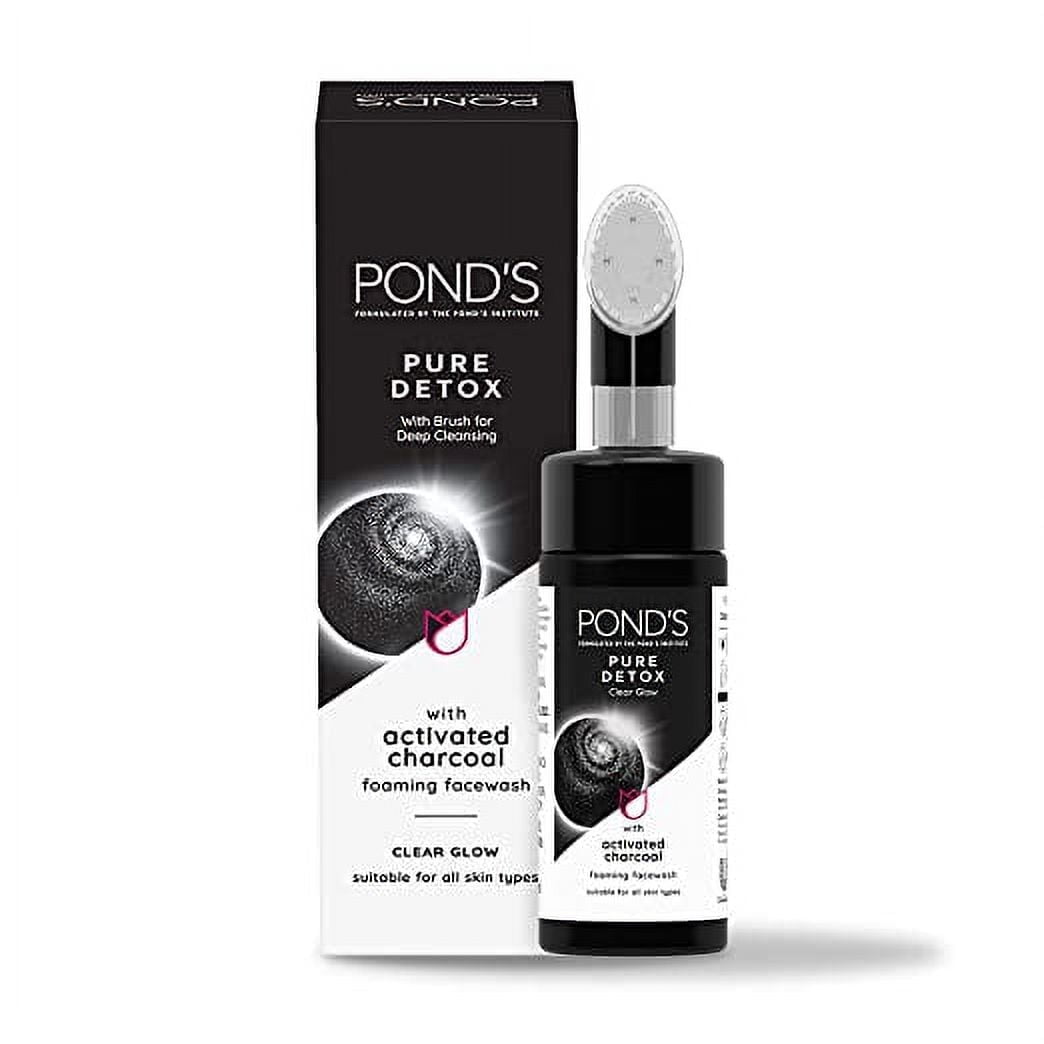 Pond's Pure Detox Foaming Brush Facewash for Clear Glow, Gentle Exfoliation, Deep Clean, A