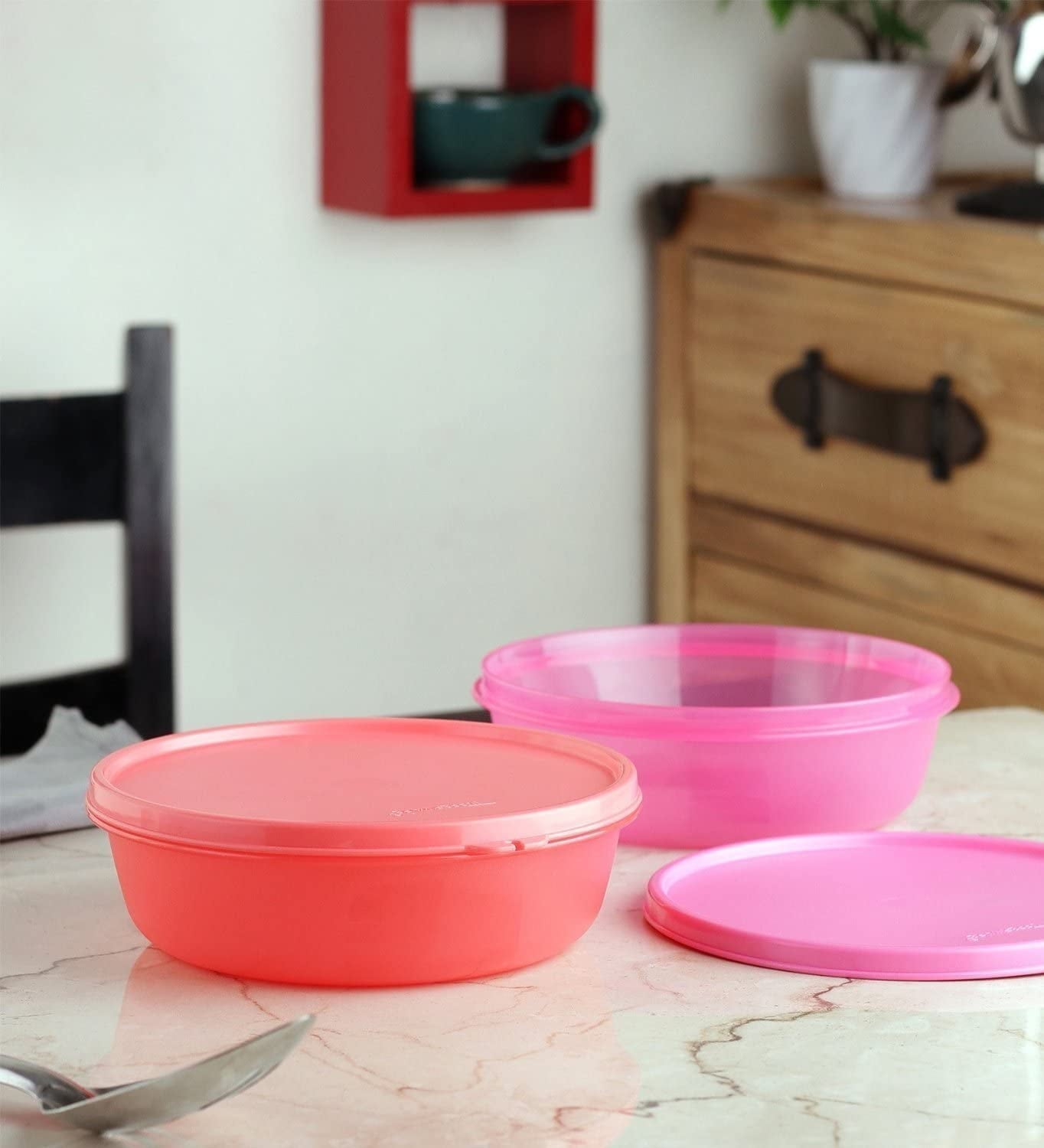 Tupperware SS Plastic Solid Bowl, Pink, 1L, 2 Pieces