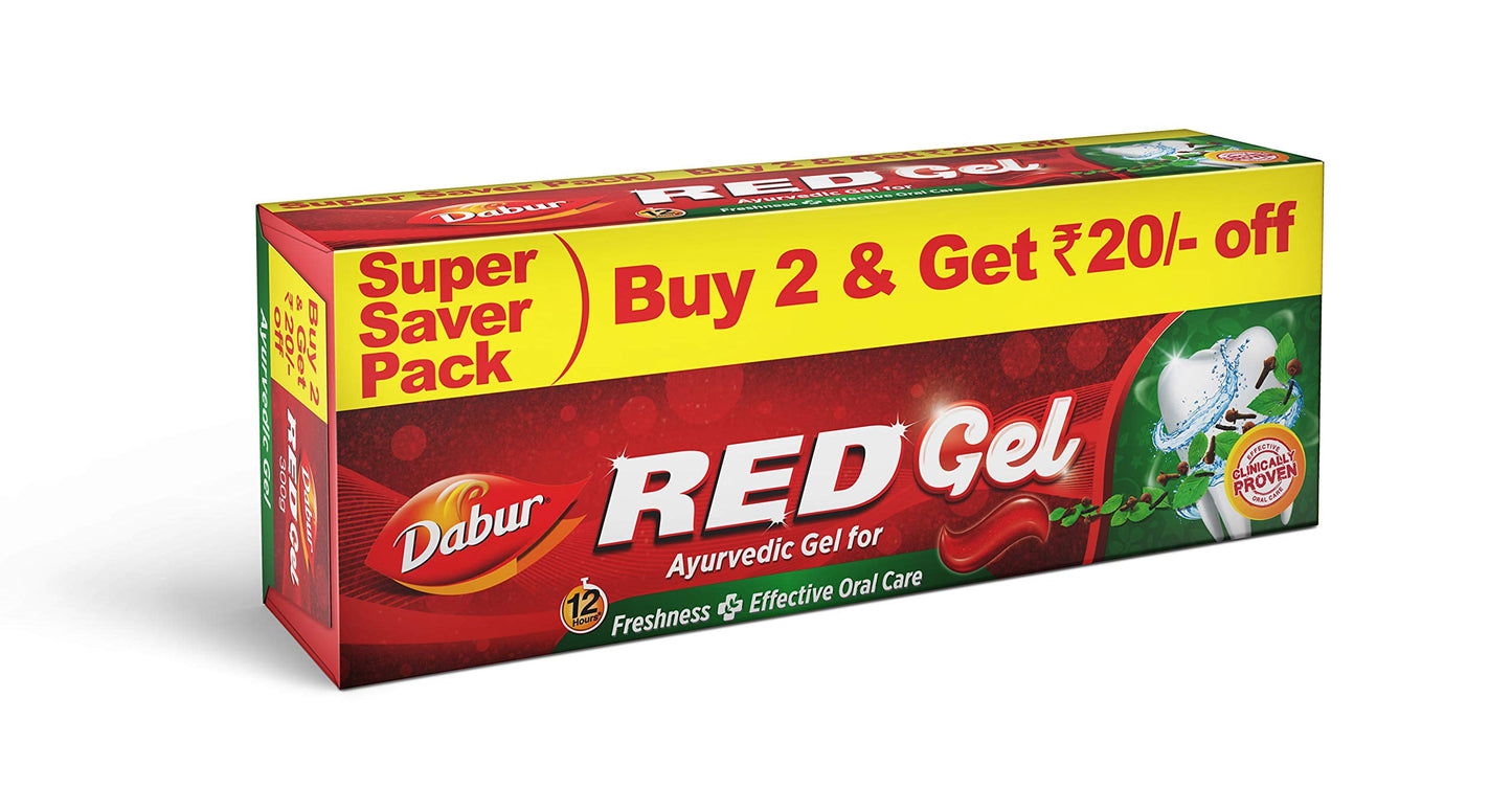 Dabur Red Gel Ayurvedic Toothpaste - 300G (150G X 2, Pack Of 2) | Reduction In Bad Breath,