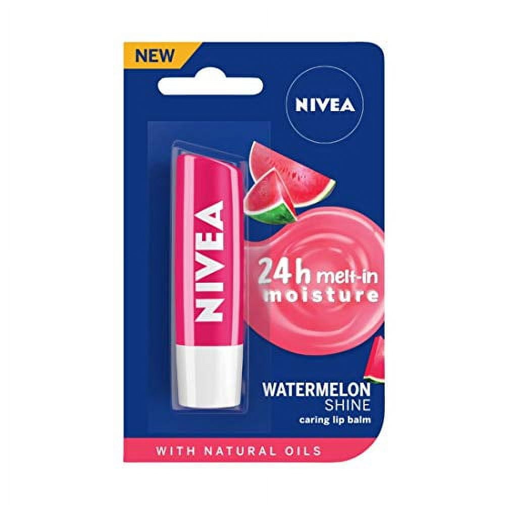 NIVEA LipBalm, Watermelon Shine, 24h Moisture with Natural Oils, Pink Shine Watermelon Ar