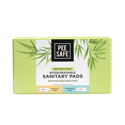 Pee Safe Organic Cotton Biodegradable Sanitary Pads, Quarterly Pack (Pack Of 14 Regular &