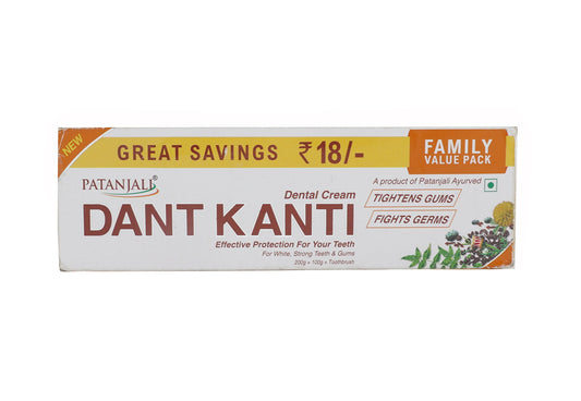 Patanjali Dant Kanti Toothpaste Value Pack (200g x 1N and 100g x 1N : 300 g) and Toothbrus