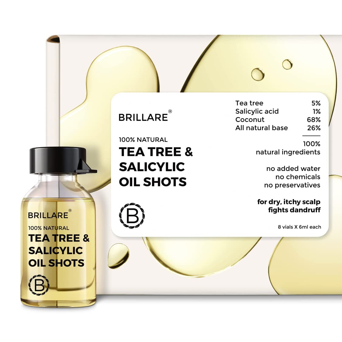 Brillare Tea Tree HairOil, Salicylic Acid & Coconut HairOil Shots | Dry, Itchy Scalp | Dan