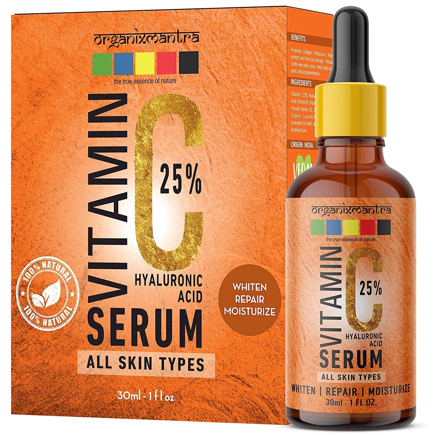 Zeeke Organix Mantra Vitamin C Serum 25% for Face with Hyaluronic Acid, Ferulic Acid, Vita