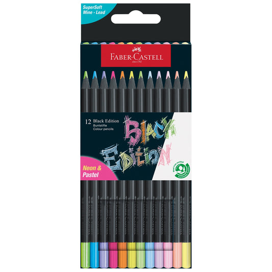 Black Edition Fine Art Colored Pencils: Neon & Pastel, Premium Pigment & Super Soft Core,