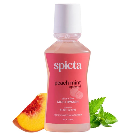 Spicta Peach Mint Mouthwash Powered by Fitkari Fluoride- Alcohol Free SLS & Paraben Free