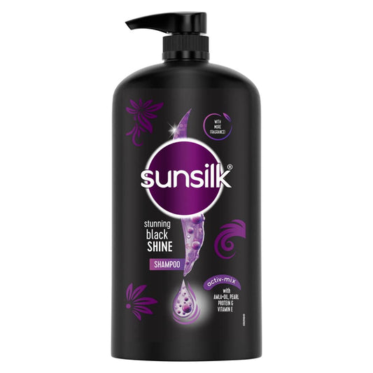 Sunsilk Black Shine, Shampoo, 1L, for Shiny, Moisturised & Fuller Hair, with Amla + Oil &