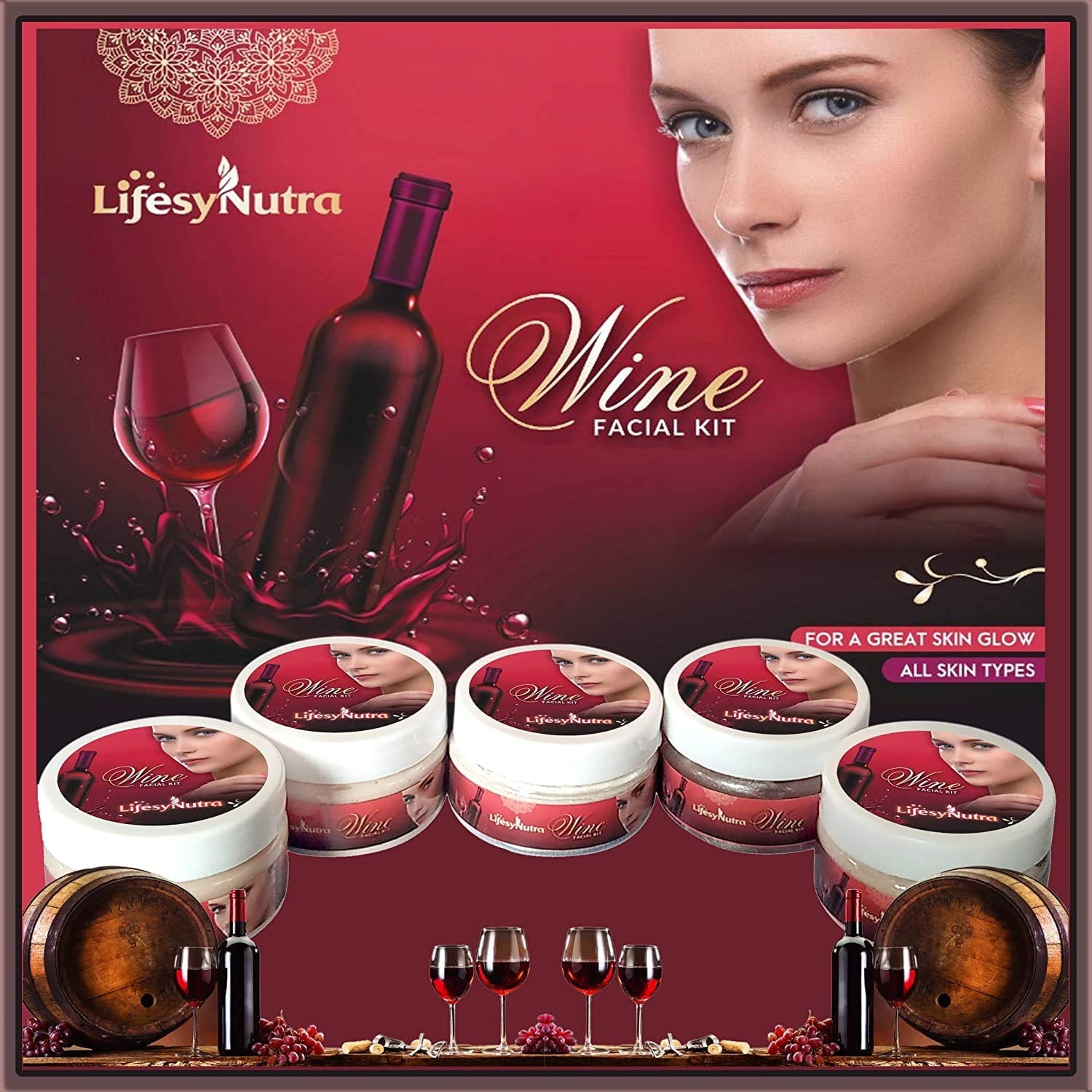 LifesyNutra Red Wine Facial Kit 250g + 125g Extra