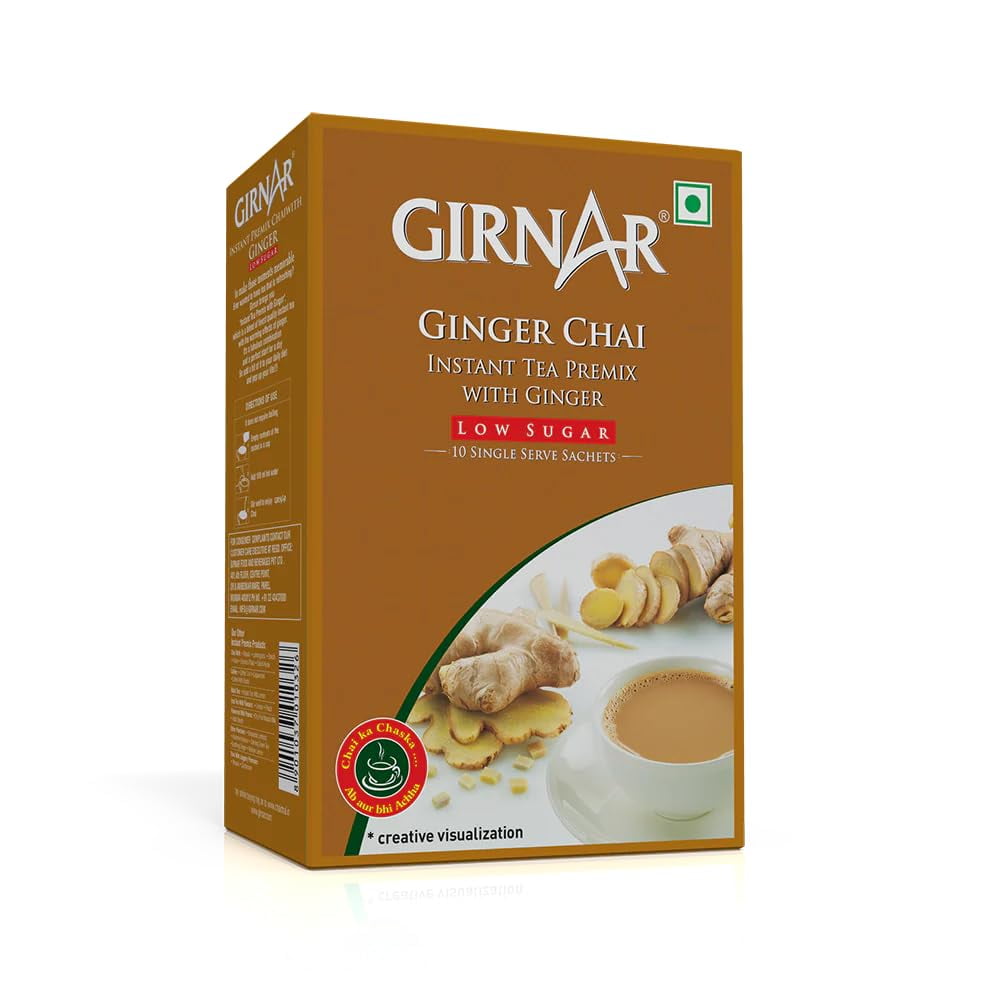 Girnar Instant Chai (Tea) Premix With Ginger Unsweetened, 10 Sachet Pack - Tea & Coffee