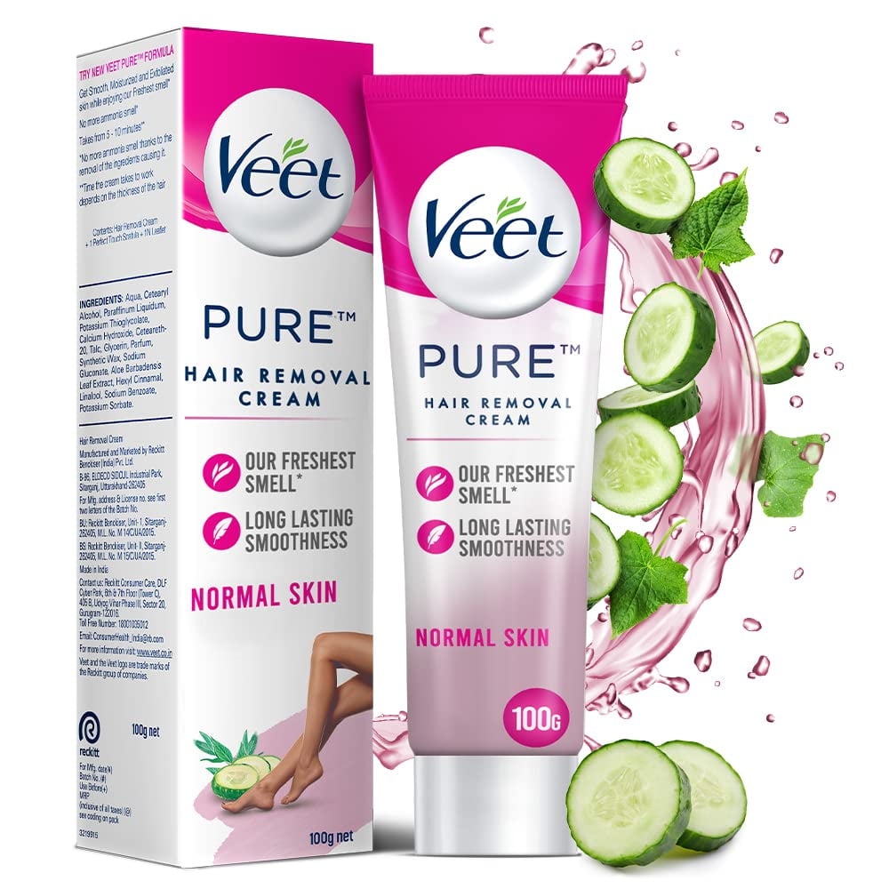 Veet Pure Hair Removal Cream for Women With No Ammonia Smell, Normal Skin - 100g | Suitabl