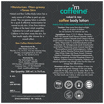 mCaffeine Coffee Body Lotion: White Water Lily & Shea Butter, 200 ml