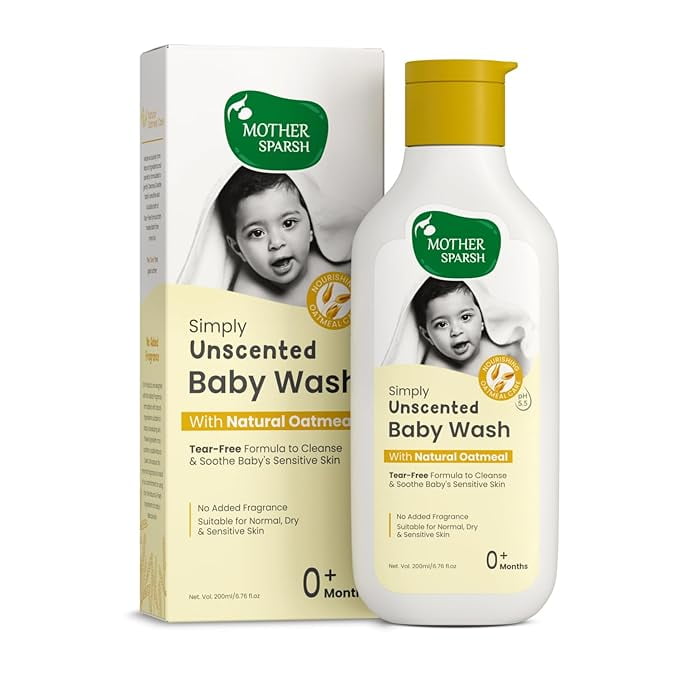 Mother Sparsh Simply Unscented BabyWash With Natural Oatmeal- 200ml | Fragrance Free Baby