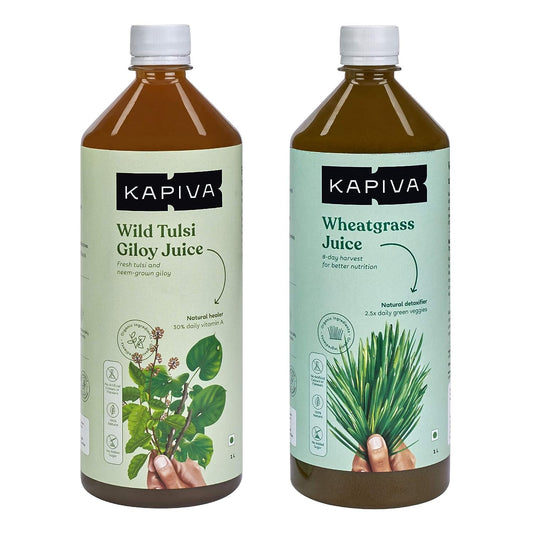 Kapiva Tulsi Giloy Juice 1 L + Kapiva Wheatgrass Juice 1 L Power Combo