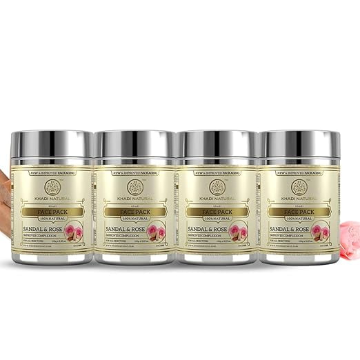 Khadi Natural Sandal and Rose Herbal FacePack | Controls Excess Oil 50 G EACH (PACK OF 4)