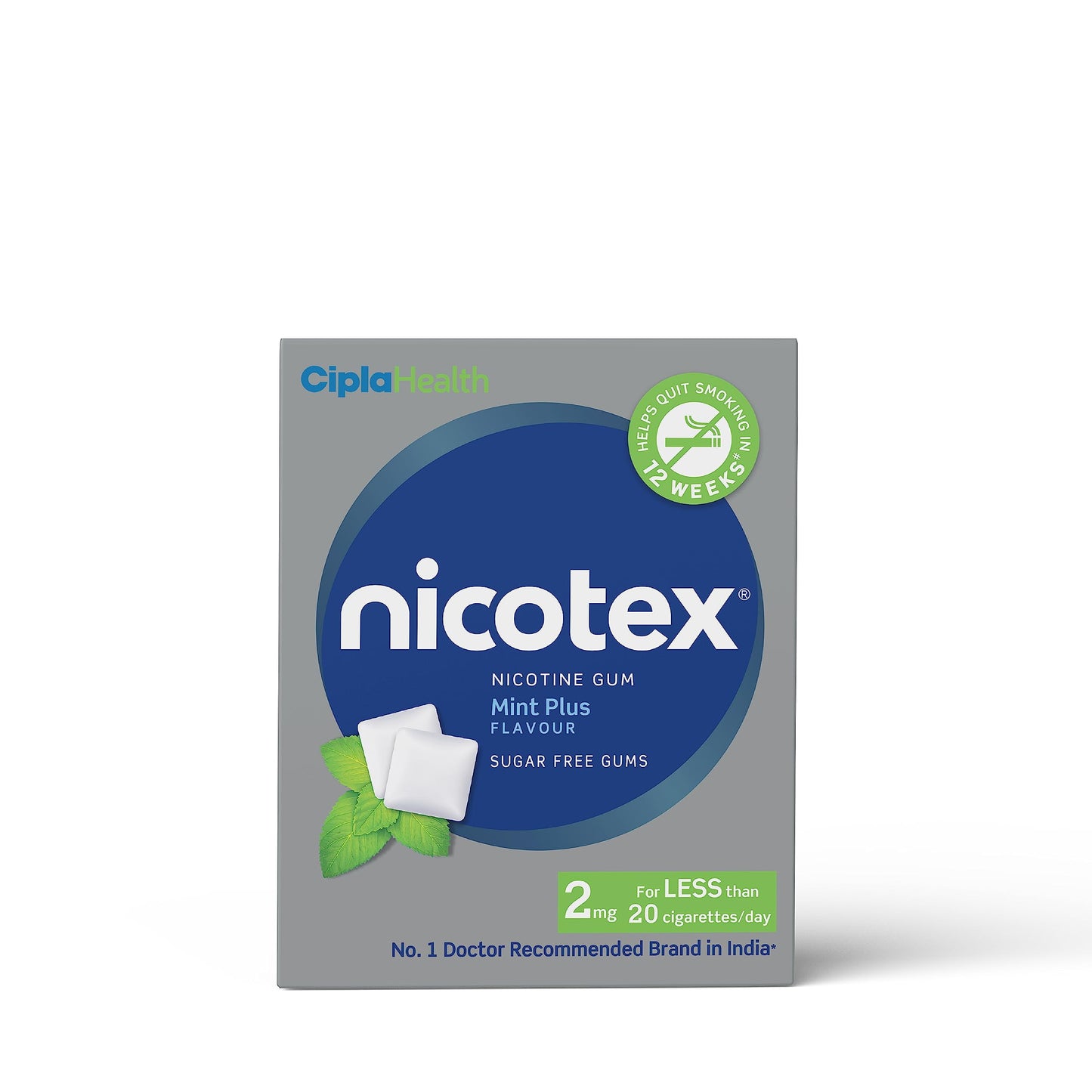 Cipla Nicotex Nicotine Sugar Free Mint Plus Gums 2Mg | Helps To Quit Smoking | Who - Appro
