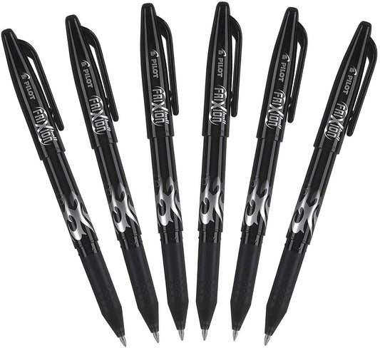 Pilot FriXion Ball 0.7mm Erasable Gel Pens, Fine Point, Black Ink, Pack Of 6