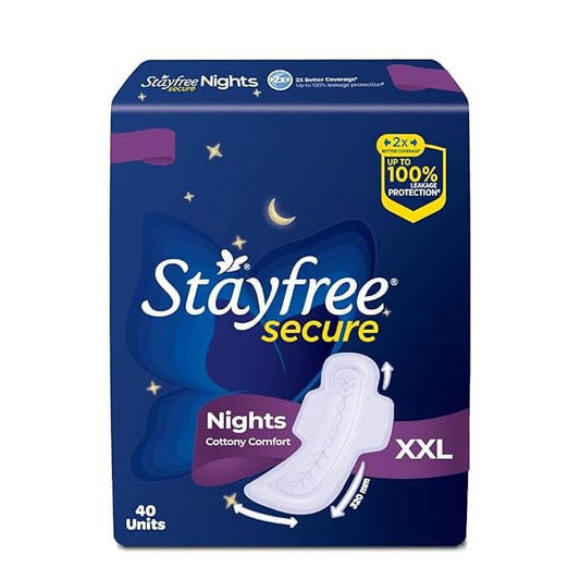 Stayfree Secure Nights XXL | 40 Pads| Cottony Soft Sanitary Pads for Women | Upto 100% lea