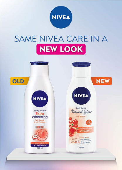 Nivea BodyLotion Natural Glow | Cell Repair Even Tone Complex & Vitamin C Spf 15 | 400Ml (13.52 Fl Oz)