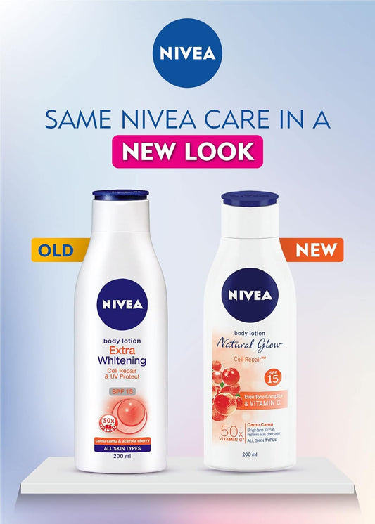Nivea BodyLotion Natural Glow | Cell Repair Even Tone Complex & Vitamin C Spf 15 | 400Ml (13.52 Fl Oz)