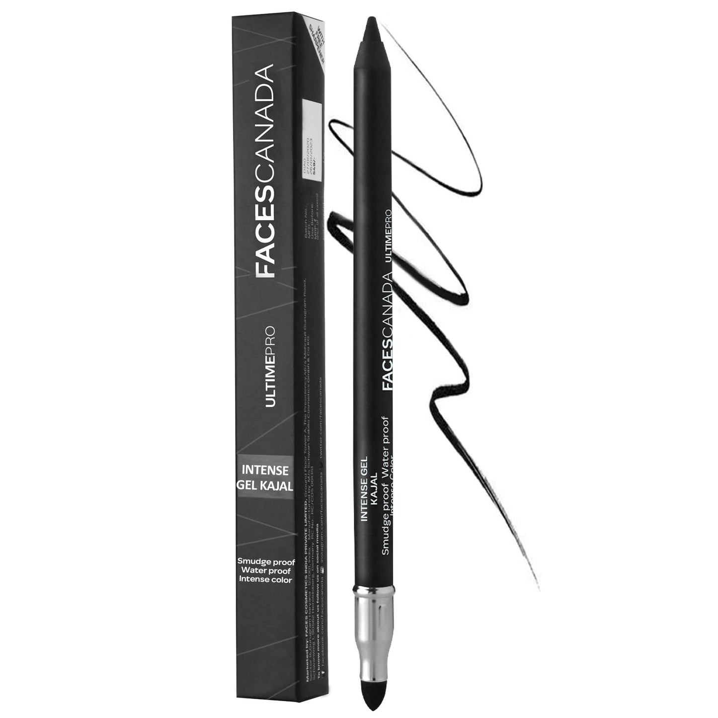 FACES CANADA Ultime Pro Intense Gel Kajal With Smudger & Sharpener - Black, 1.2 g | 24 Hr