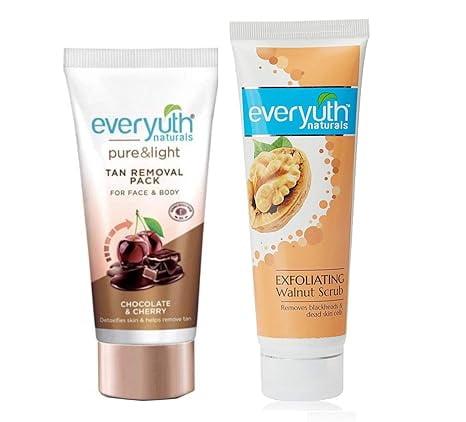 Everyuth Exfoliating Walnut Scrub, 100gm and Chocolate & Cherry FacePack, 50g, Combo Pack