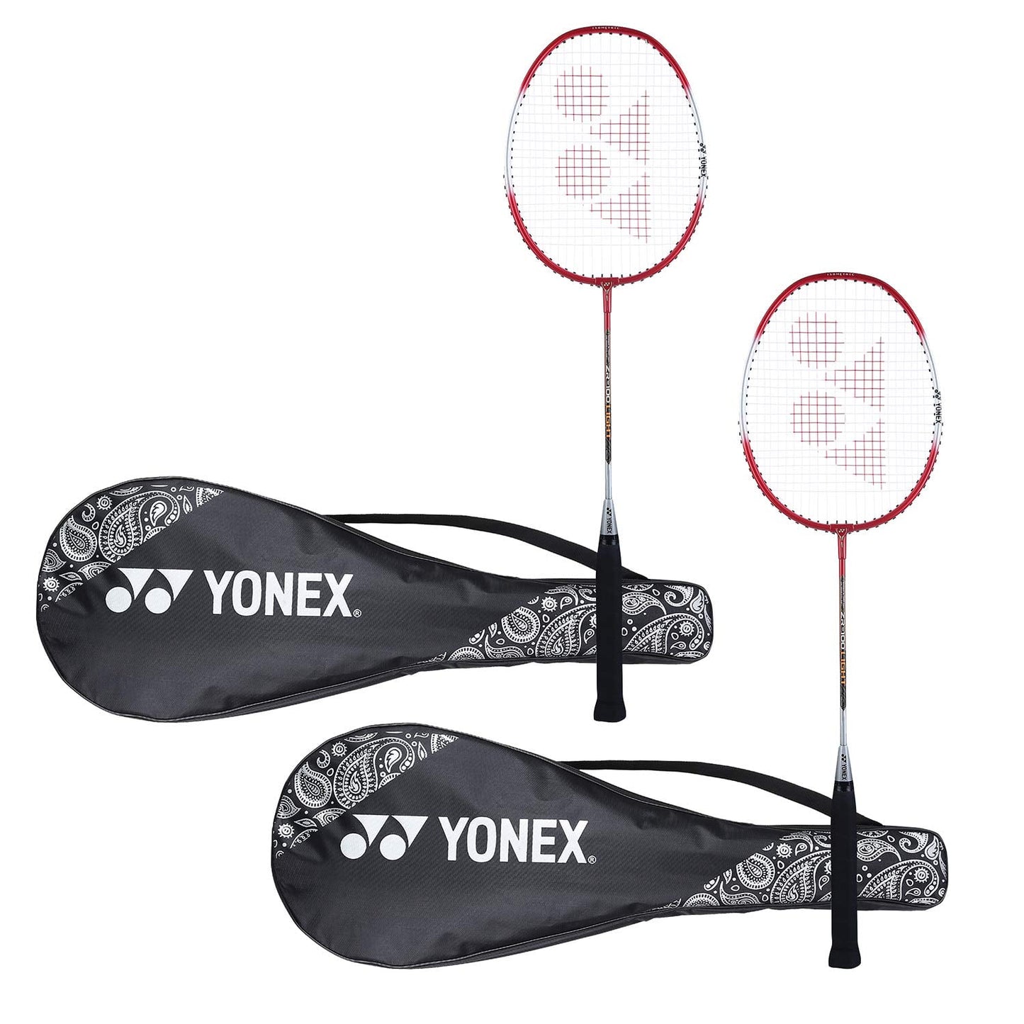 Yonex ZR 100 Light Aluminium Badminton Racquet with Full Cover, Lightweight, Red, Set of 2