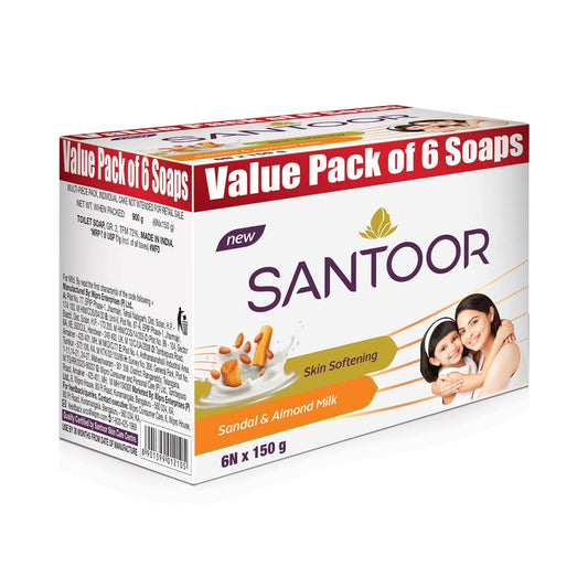 Santoor Sandalwood And Almond Milk Organic Soft Bath Soap For Softer, Smoother And Moistur