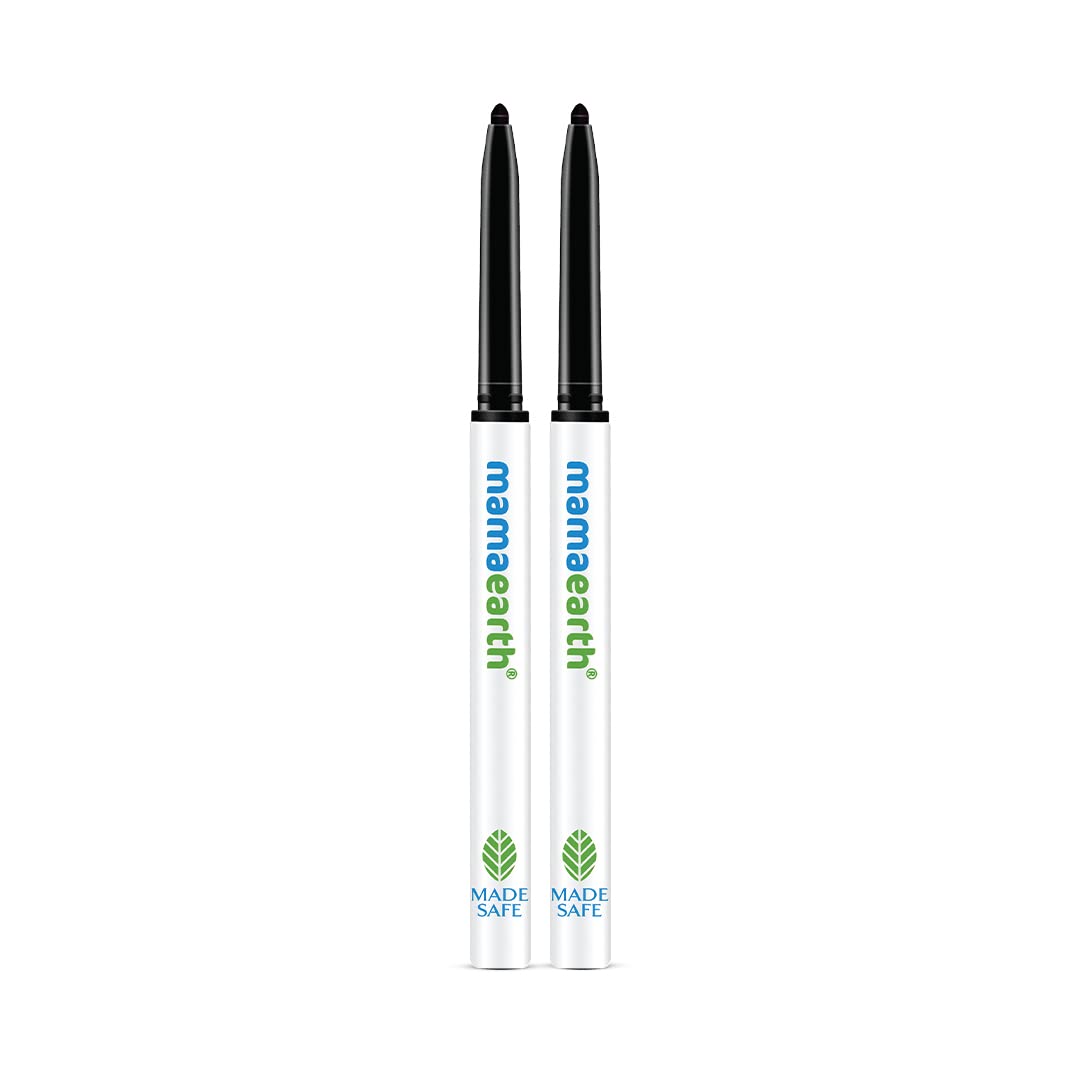 Mamaearth Charcoal Black Long Stay Natural Kajal Pencil With Vitamin C & Chamomile For 11-Hour Smudge-Free Stay - 0.35 Gm (Pack Of 2)