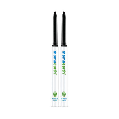 Mamaearth Charcoal Black Long Stay Natural Kajal Pencil With Vitamin C & Chamomile For 11-Hour Smudge-Free Stay - 0.35 Gm (Pack Of 2)