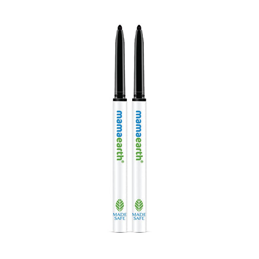 Mamaearth Charcoal Black Long Stay Natural Kajal Pencil With Vitamin C & Chamomile For 11-Hour Smudge-Free Stay - 0.35 Gm (Pack Of 2)
