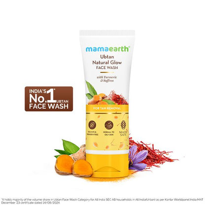 Mamaearth Ubtan Natural Face Wash: For Dry Skin, Turmeric & Saffron, 100