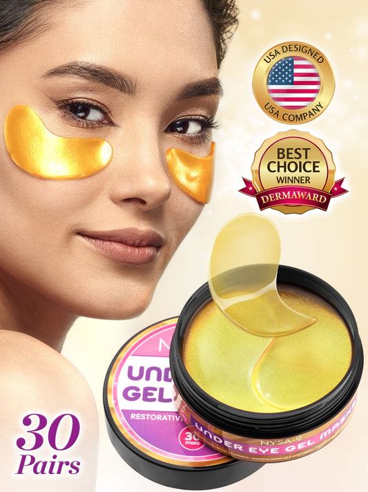 24K Gold Eye Mask Under Eye Gel Treatment Masks for Puffy Eyes (30 Pairs), Eye Patches for