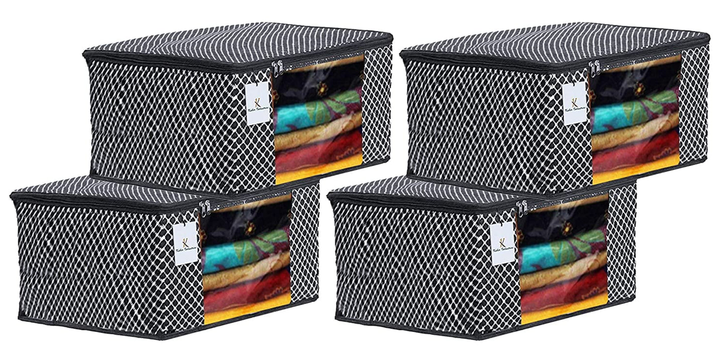 Kuber Industries Polka Dots 4 Pieces Cotton 3 Layered Quilted Saree Cover (Black)