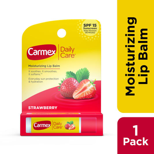 Carmex Daily Care Moisturizing LipBalm Stick, SPF 15, Strawberry LipBalm Flavor, 1 Count