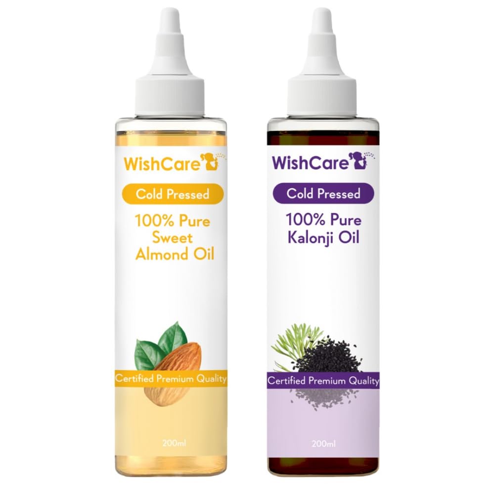 WishcareÂ® 100% Pure Cold Pressed Kalonji Black Seed Oil & Sweet Almond Oil - 200Ml Each